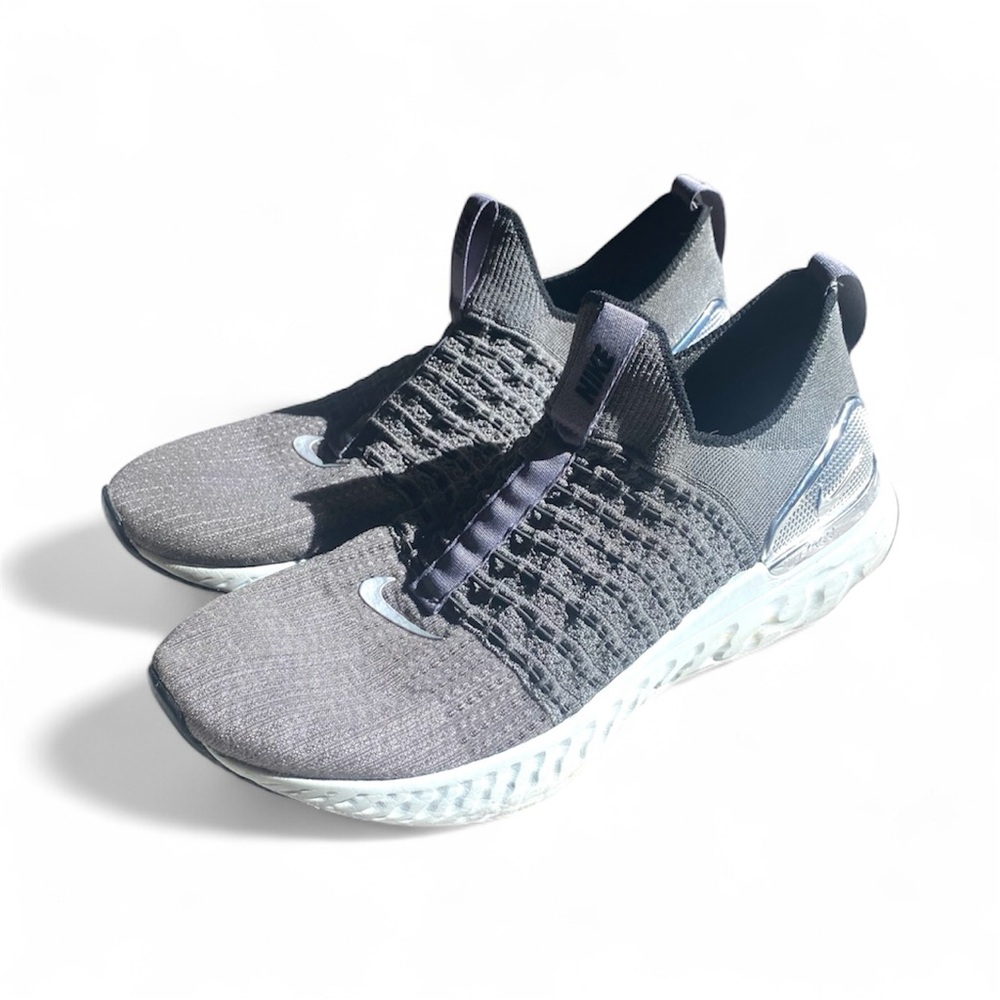 Nike React Phantom Run Flyknit 2 Men’s Running Shoes Iron Grey Silver Slip-On